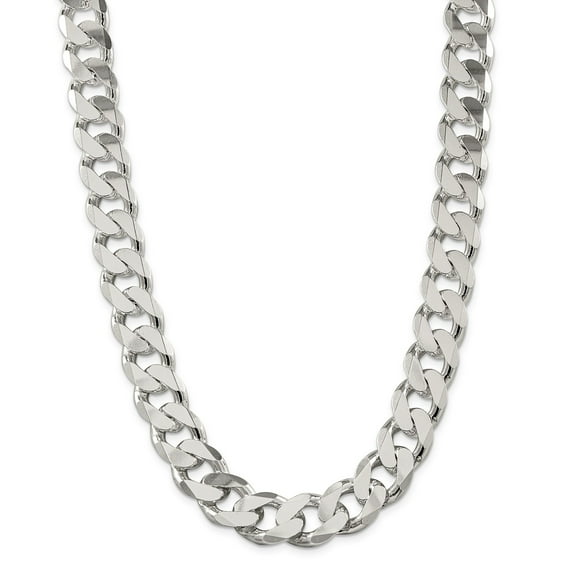 925 Sterling Silver High Polished 16.20mm Solid Plain Curb Link Chain w/ Lobster Clasp - 26"