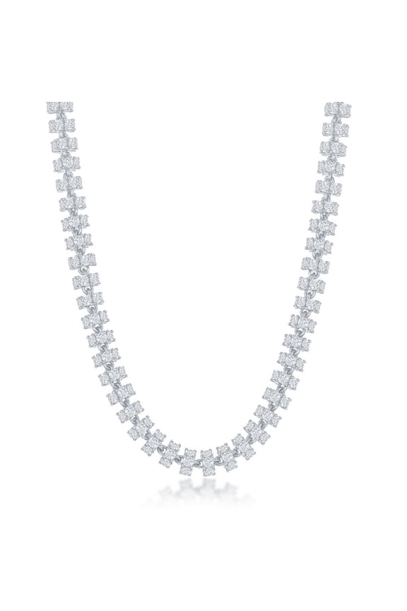 925 Sterling Silver High Polished 6mm Cubic Zirconia Barrel 9'' Chain Necklace Jewelry for Women or Teens