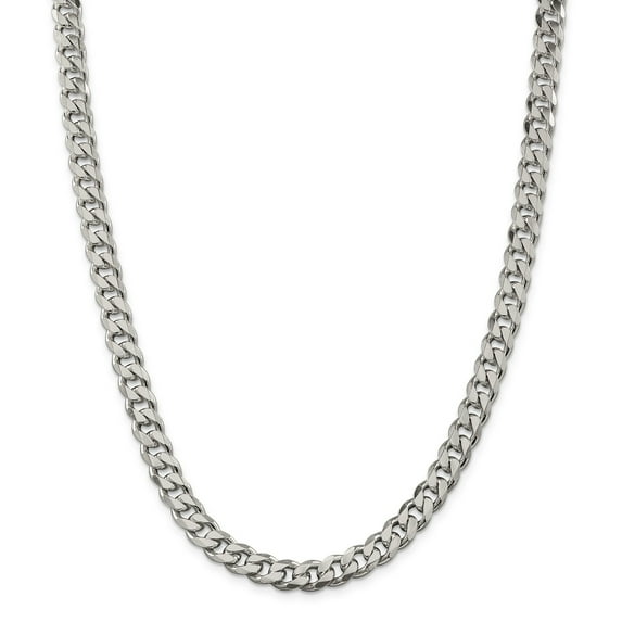 925 Sterling Silver High Polished 8mm Solid Plain Curb Link Chain w/ Lobster Clasp - 28"