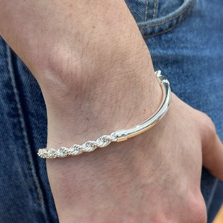 925 Sterling Silver High Polished Hollow Rope Round Bar 5mm Bracelet Italy 8" Jewelry Female Unisex