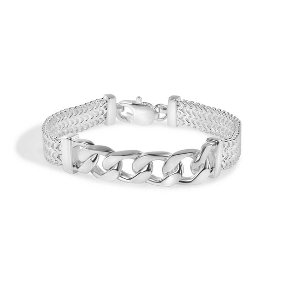 925 Sterling Silver High Polished Zig Zag Curb Center 9.1mm Bracelet Italy 8" Jewelry Female Unisex