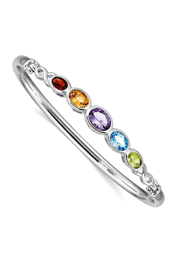 925 Sterling Silver Hinged Polished Multi-colored Multi Gemstone Bangle Bracelet 11.25mm Wide Cuff Bracelet for Women