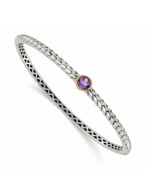 925 Sterling Silver Hinged With 14k 6mm Amethyst Cuff Stackable Bangle Bracelet - Bangle Bracelet for Women