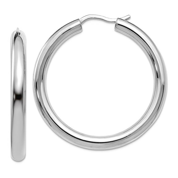 925 Sterling Silver Hinged hoop Rhodium Plated 3.5mm Tube Earrings 33x13mm Wide 3.5mm Thick Hoop Earring for Women