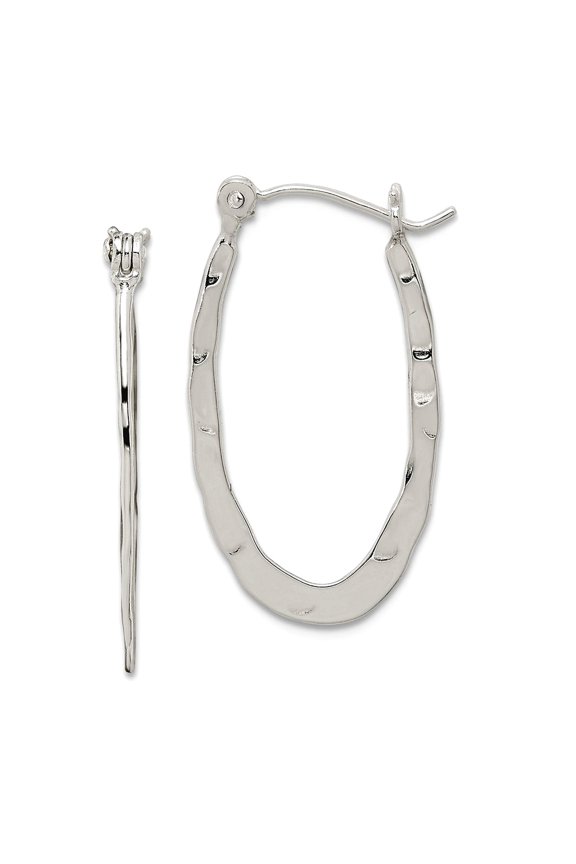 925 Sterling Silver Hinged post Hammered and Polished Hoop Earrings 11x2mm Wide Hoop Earring for Women