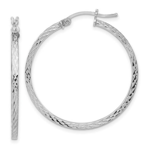 925 Sterling Silver Hinged post Sparkle Cut 2x35mm Square Tube Hoop Earrings Measures 35x35mm Wide 2mm Thick - Hoop Earr