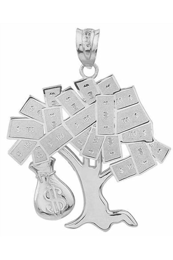 .925 Sterling Silver Hip Hop Money Tree Money Bag Pendant Necklace (Pendant with 20" chain)