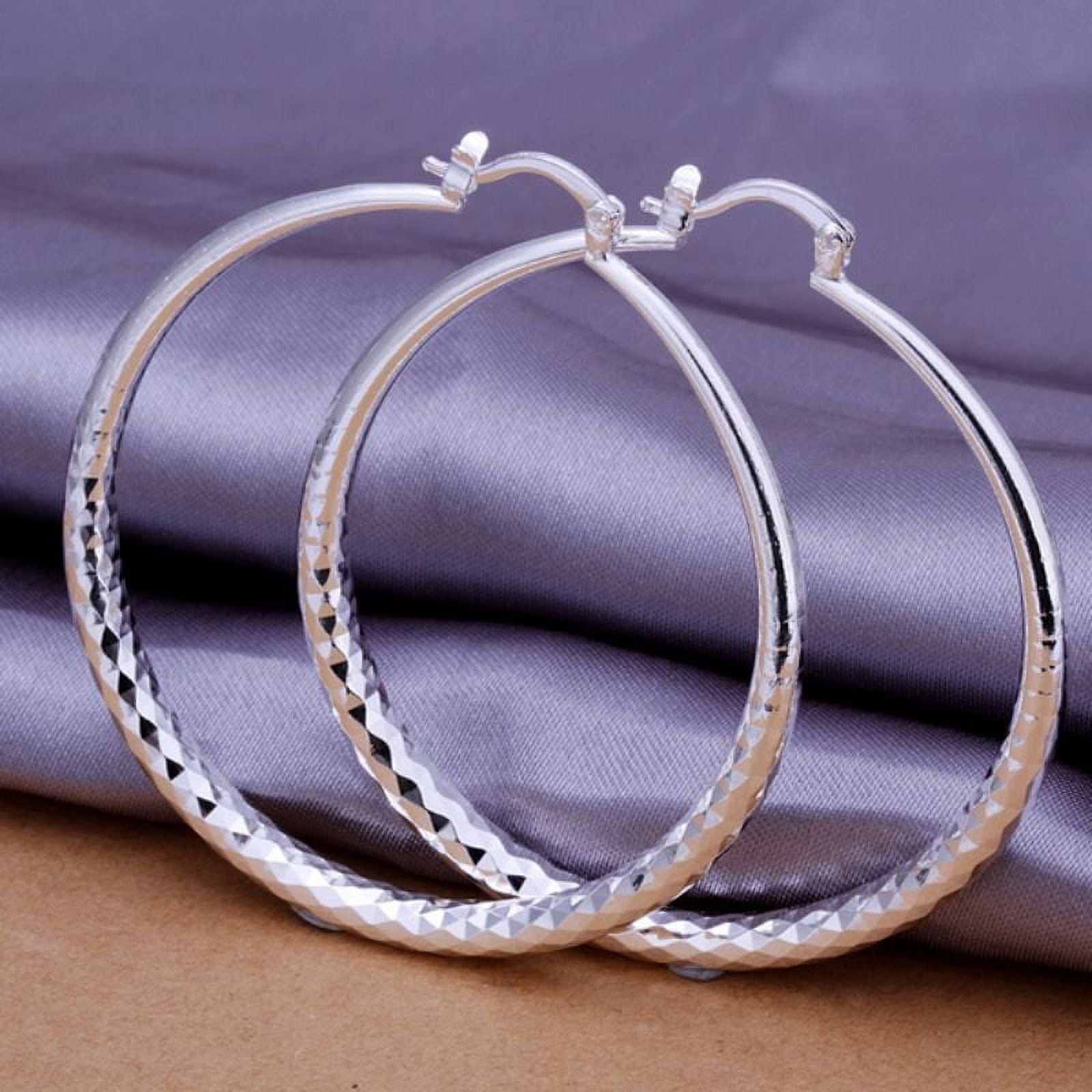 925 Sterling Silver Hip Hop Round Earrings for Women Large Circle 5.1cm Piercing Hoop Earring