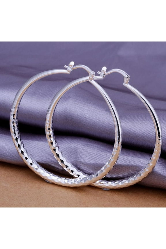 925 Sterling Silver Hip Hop Round Earrings for Women Large Circle 5.1cm Piercing Hoop Earring