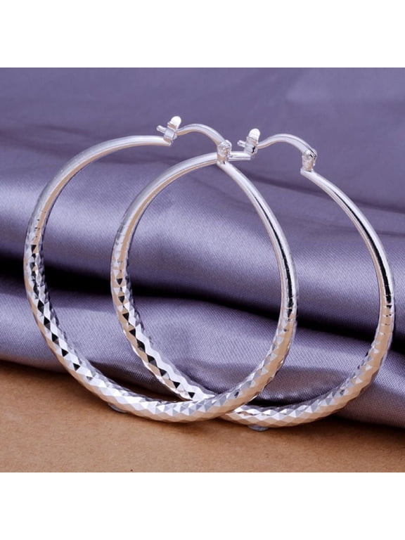 925 Sterling Silver Hip Hop Round Earrings for Women Large Circle 5.1cm Piercing Hoop Earring