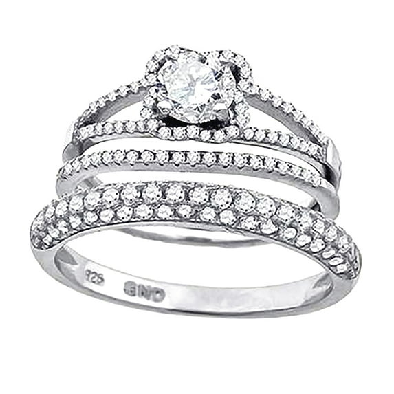 925 Sterling Silver His and Hers Cubic Zirconia Floral Halo Bridal Trio Set Ring Size 6 Ring for Women