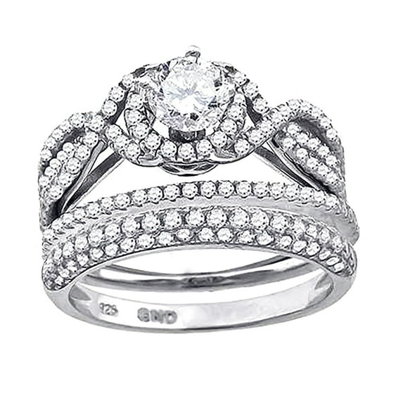 925 Sterling Silver His and Hers Cubic Zirconia Trio Ring Set Size 6 Ring for Women - 6.9 Grams