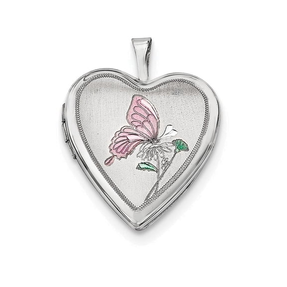FJC Finejewelers Sterling Silver 20mm Enameled Butterfly Heart Locket Necklace