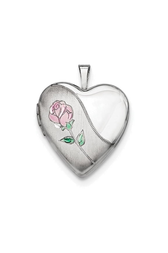FJC Finejewelers Sterling Silver 20mm Satin, Enameled, D/c Floral Heart Locket Necklace