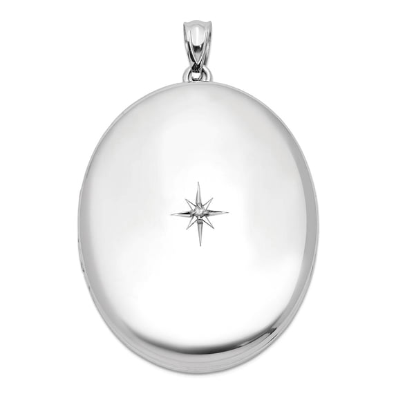 925 Sterling Silver Holds 2 photos and Diamond Polished 34mm Oval Locket Locket Necklace for Women