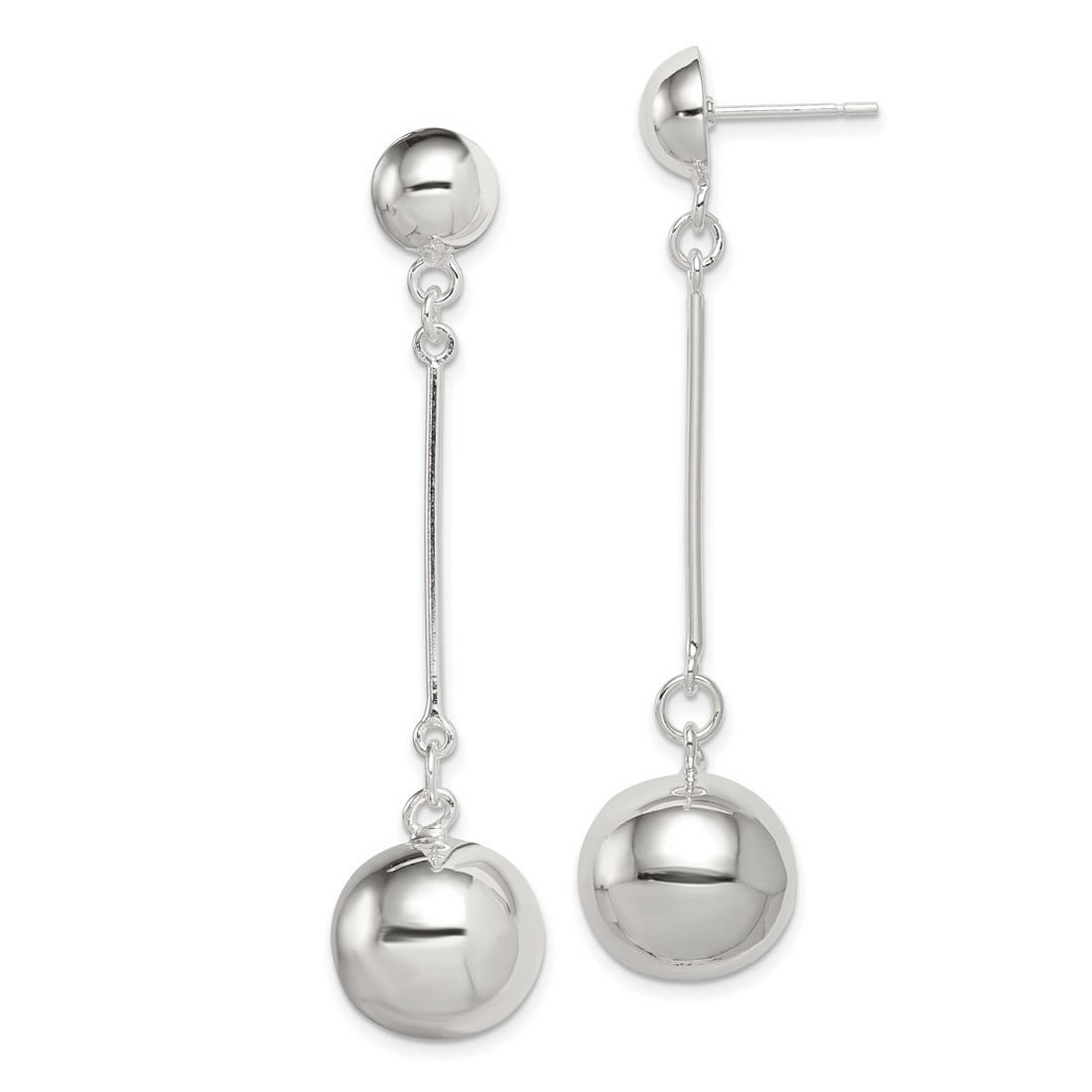 JEWELRYWEB 925 Sterling Silver Hollow Dangle Polished Post 14mm Ball Earrings 63x15mm Wide-Ball Earring for Women