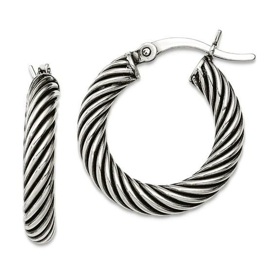 925 Sterling Silver Hollow Hinged Twisted Oxidized Open Twist Hoop Earrings 14x20mm Wide 3.25mm Thick Hoop Earring for W