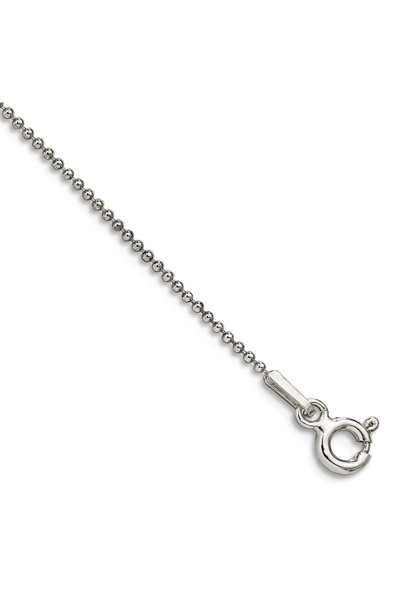 925 Sterling Silver Hollow Polished 1mm Beaded Necklace 10 Inch Spring-Ring Anklet for Women