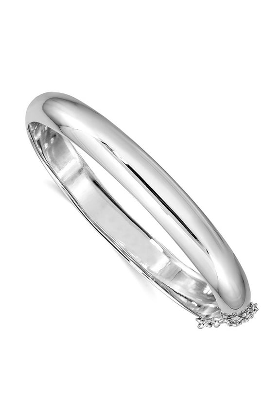 Sterling Silver Rhodium-plated 9.00mm Fancy Hinged Bangle Bracelet