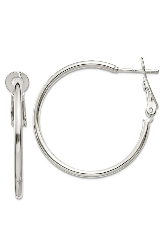 925 Sterling Silver Hollow Polished Hinged hoop Omega Back Hoop Earrings 25x2mm Wide Hoop Earring for Women