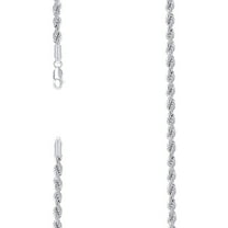 925 Sterling Silver Hollow Rope Chain Rhodium 3mm Necklace 16 Inch Chain Necklace for Women and Men
