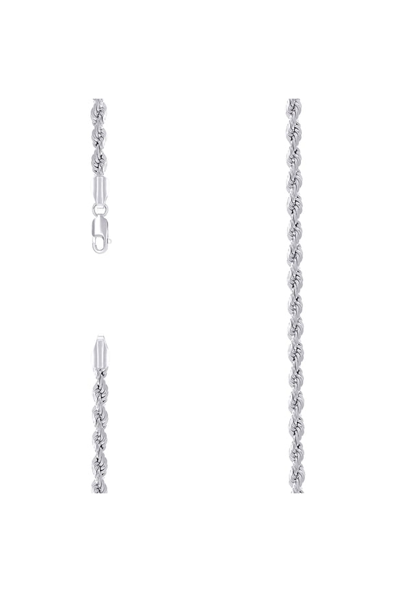 925 Sterling Silver Hollow Rope Chain Rhodium 3mm Necklace 24 Inch Chain Necklace for Women and Men