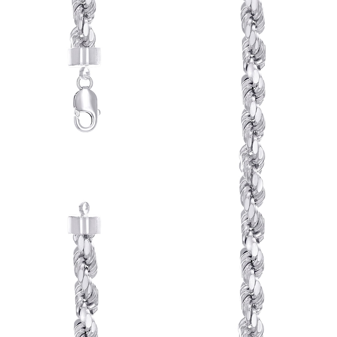 925 Sterling Silver Hollow Rope Chain Rhodium 8.2mm Necklace 20 Inch ...