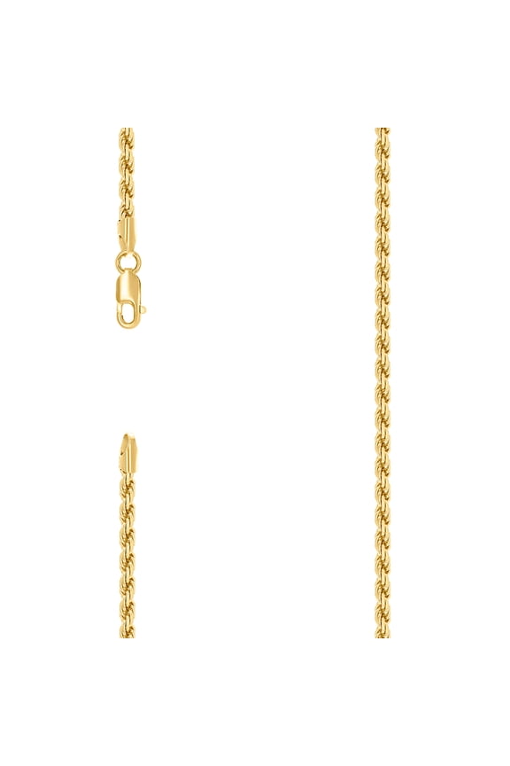 925 Sterling Silver Hollow Rope Chain Yellow 3mm 26 Inch Chain Necklace for Women and Men
