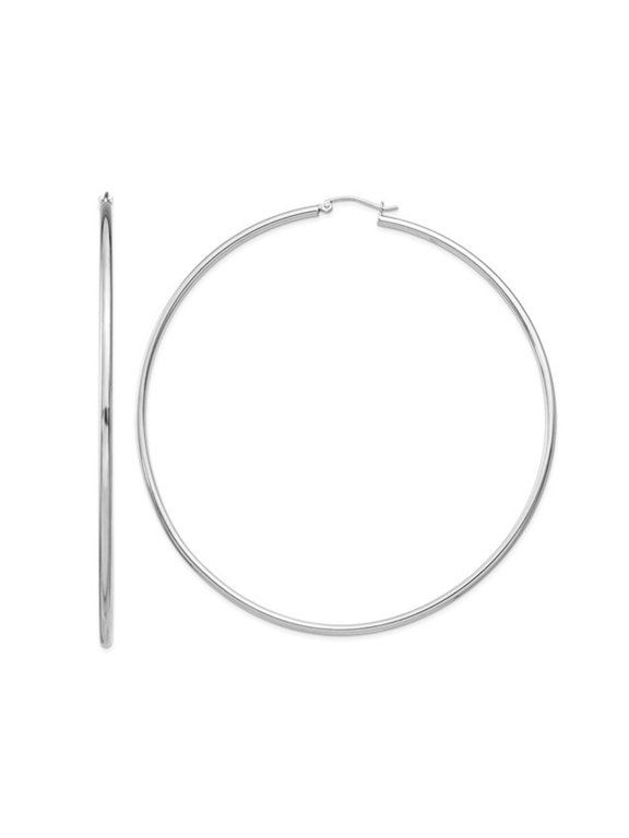 Sterling Silver Rhodium-plated 2mm Hoop Earrings