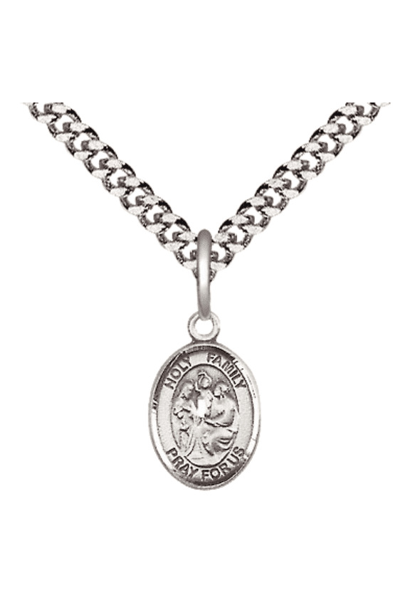 .925 Sterling Silver Holy Family Medal Pendant on 24 Inch Endless Rhodium Plated Heavy Curb Brass Chain, Catholic Religious Necklace -Made in USA- Deluxe Velvet Gift Box