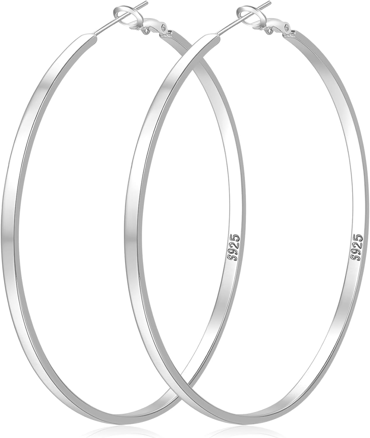 925 Sterling Silver Hoop Earrings Lightweight Big Silver Hoop Earrings