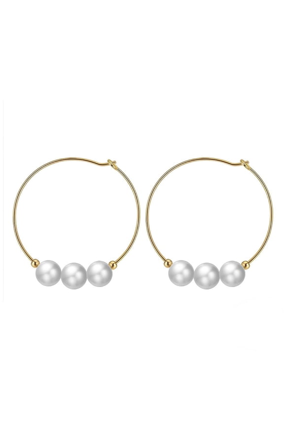 925 Sterling Silver Hoop Earrings with Natural Pearls, 14K Gold Plated Big Round Circle Earrings for Women, Elegant Pearl Hoop Jewelry for Daily Wear, Wedding, Anniversary, Party Gift with