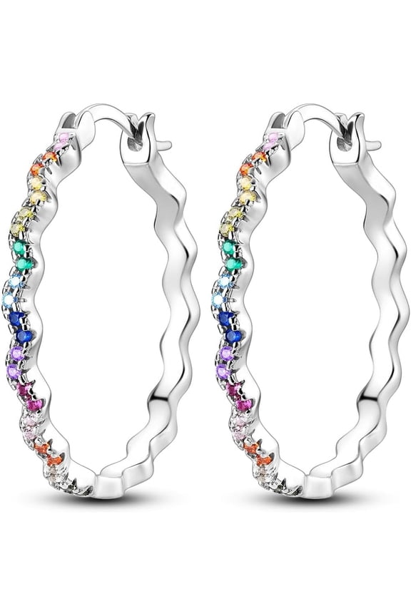 925 Sterling Silver Hoop Earrings For Women Hypoallergenic Lightweight Simple Huggie Hoop Earrings Twisted Hoop Earrings Colorful Cubic Zirconia Hoop Earrings Rainbow Hoop Earrings[Z1728]