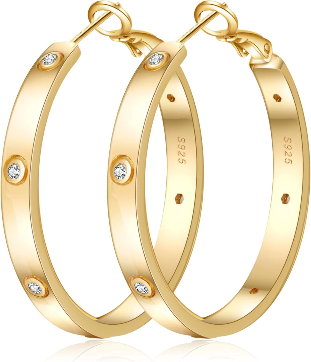 925 sterling silvery hypoallergenic double hoop earrings with zirconia for women - unique and elegant design jewelry gifts | Shop Trends