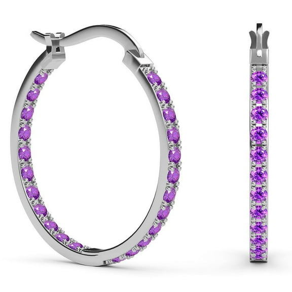 Shop LC 925 Sterling Silver Hoop Earrings for Women - Purple Cubic Zirconia CZ Inside Out Jewelry Rhodium Plated Cute - Anniversary Engagement Wedding Unique Birthday Christmas Gifts for Her