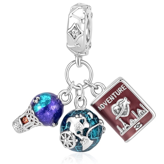 925 Sterling Silver Hot Air Balloon Globe Passport Dangle Charm for Bracelet Charms Bangle Pendant Jewelry