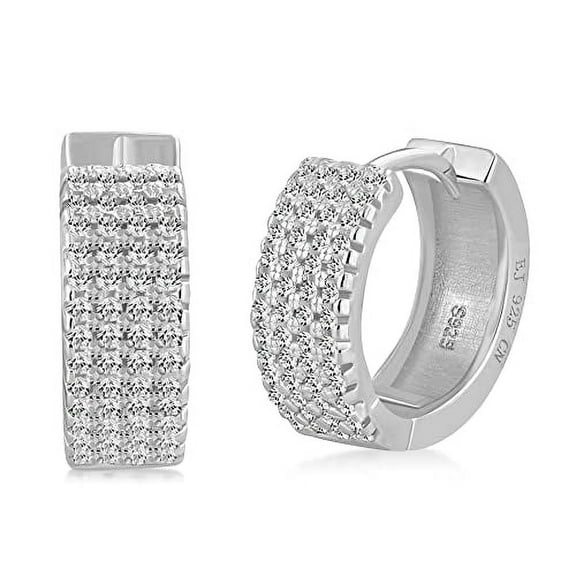 925 Sterling Silver Huggie Hoop Earrings Cubic Zirconia