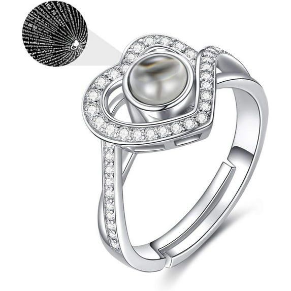 925 Sterling Silver I Love You 100 Language Heart Ring Engagement Ring for Women Couple Mother