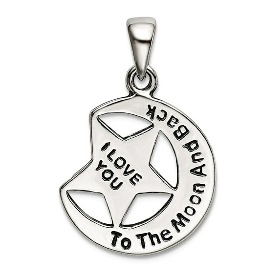 925 Sterling Silver I Love You To The Celestial Moon Oxidized Star and Moon Pendant Necklace 16.3x15.7mm Wide Pendant fo