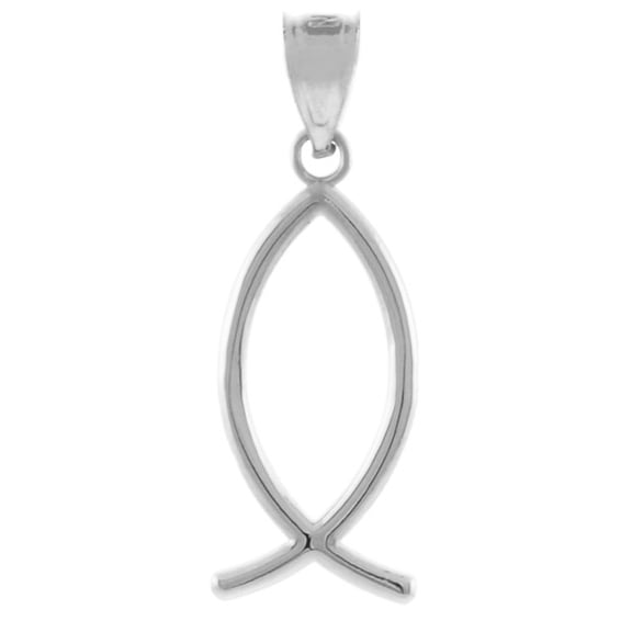 .925 Sterling Silver Ichthus (Fish) Vertical Pendant Necklace (Pendant Only)