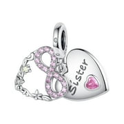 925 Sterling Silver Charm for Bracelet Infinit Love Sister Heart Dangle Bracelets Charms