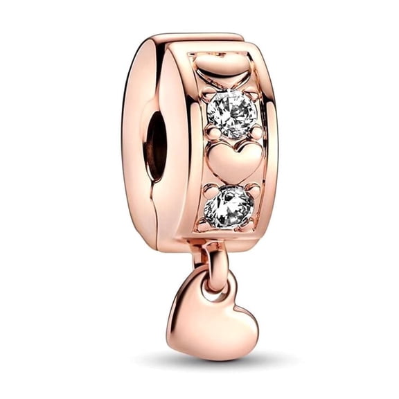 925 Sterling Silver Infinite Hearts Sparkling Dangling Clip Charm for Women Moment Charm Bracelet