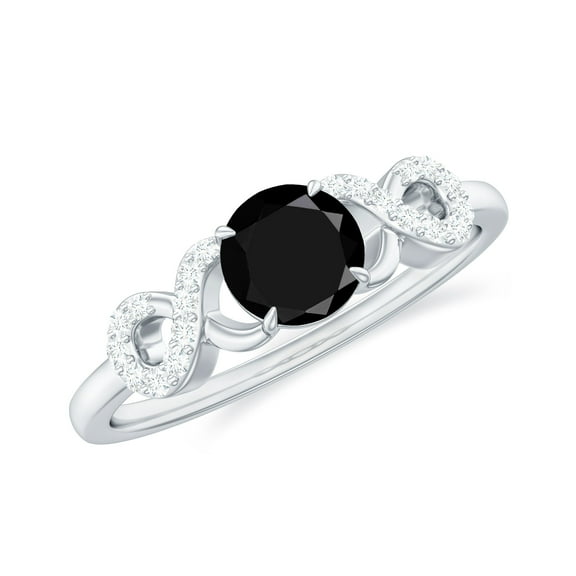 925 Sterling Silver Infinity Band Round Black Spinel Gemstone Solitaire Accents Women Engagement Ring_5