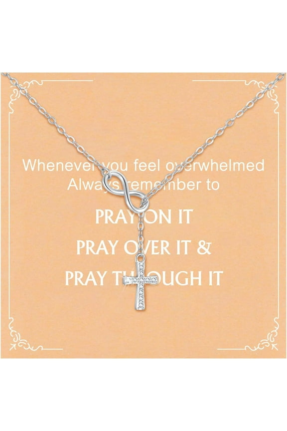 925 Sterling Silver Infinity Cross Necklace 18K White Gold Plated Small Danity Cross Necklace Confirmation Baptism Easter Religious Christian Gifts for Women Mom Sister Daughter Friend Niece