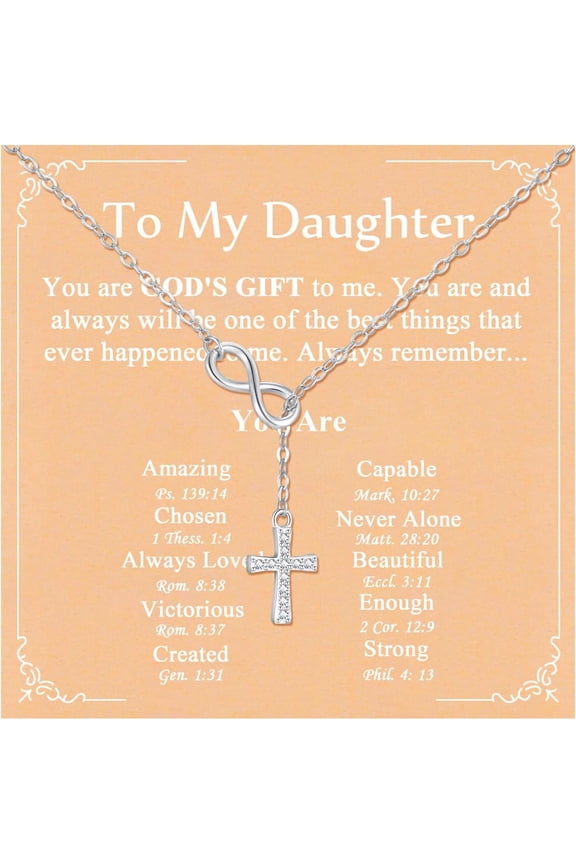 925 Sterling Silver Infinity Cross Necklace 18K White Gold Plated Small Danity Cross Necklace Confirmation Baptism Easter Religious Christian Gifts for Women Mom Sister Daughter Friend Niece