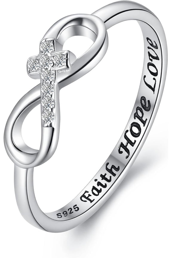 925 Sterling Silver Infinity Cross Rings for Women Dainty Faith Hope Love Purity Inspirational Ring Christian Religious Promise Ring Christmas Jewelry Gifts for Mother Daughter Friends