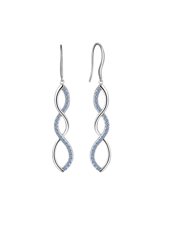 925 Sterling Silver Infinity Dangle Earrings Blue Drop Earrings Women Girls Jewelry Spiral Hook Earrings Dating Mother's Day Gifts