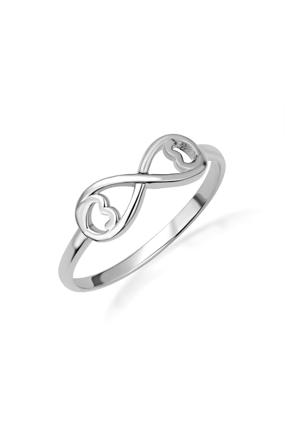 .925 Sterling Silver Infinity Double Heart Love Ring /Ring Size 5