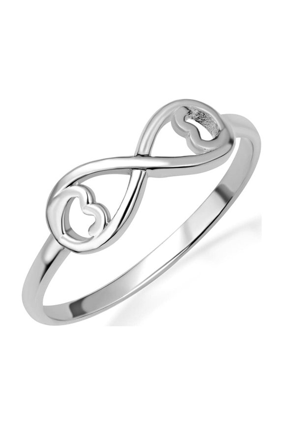 .925 Sterling Silver Infinity Double Heart Love Ring /Ring Size 6