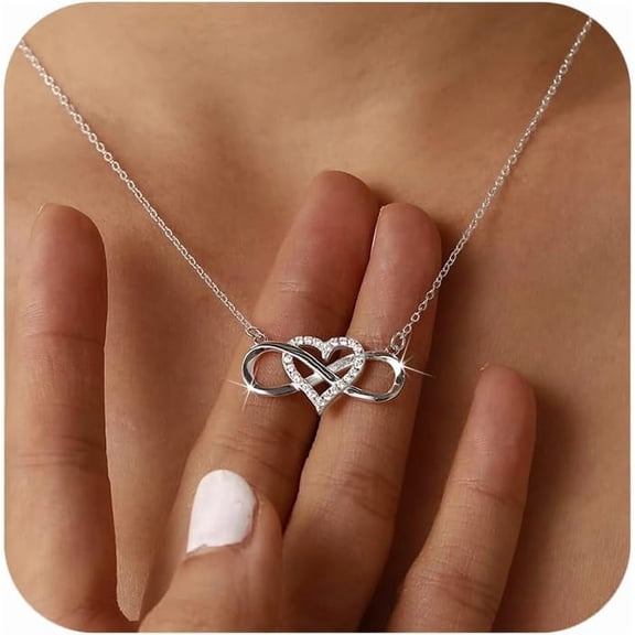 925 Sterling Silver Infinity Heart Cross Necklace for Women Mother Daughter 14K Gold Plated Cubic Zirconia Forever Love Heart Pendant Necklace Jewelry Christmas Gifts for Mom Friends